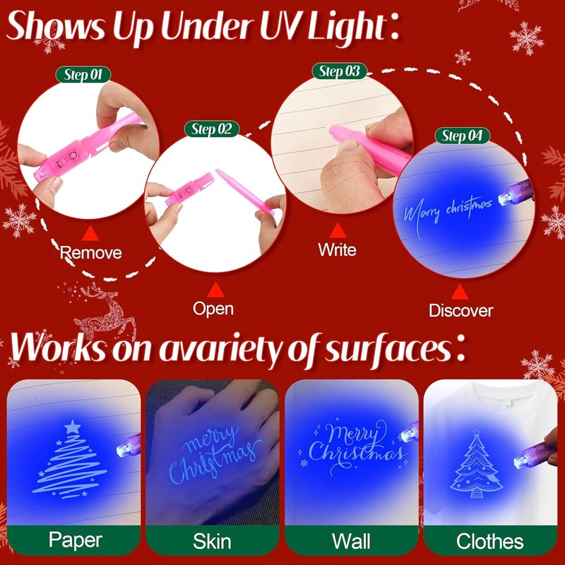 EODVICS Invisible Ink Pens with UV Light for Kids, 30Pcs Magic Spy Pen for Secret Message, Birthday Party, New Year Eve Party, Halloween, Valentine's Day, and Kids Christmas Goodies Bags Toy - Image 4